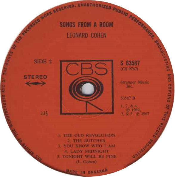 Leonard Cohen : Songs From A Room (LP, Album)