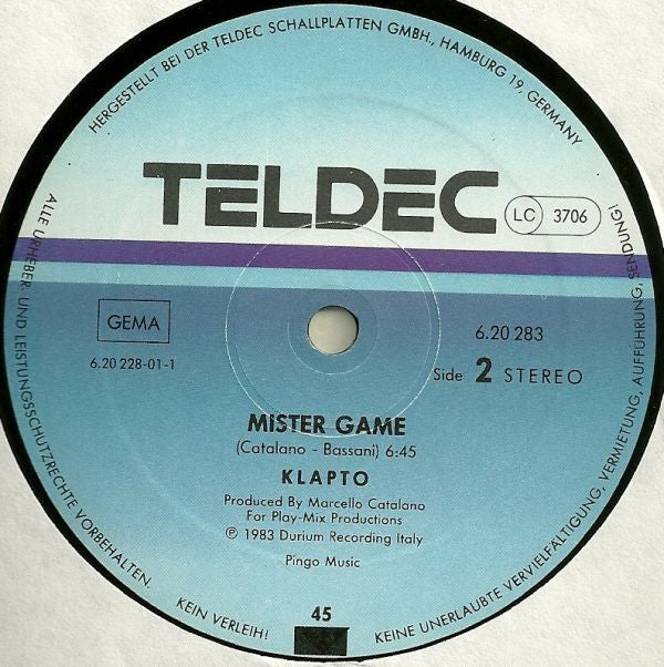 Klapto : Mister Game (Special Scratch-Remix) (12", Maxi)