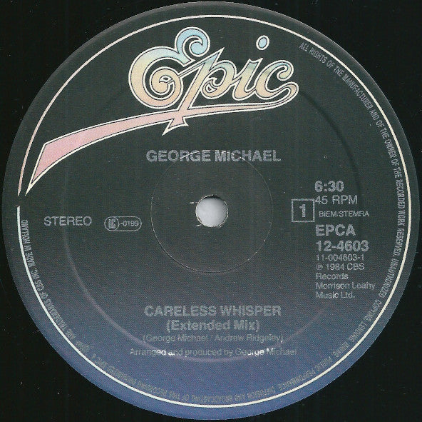 George Michael : Careless Whisper (Extended Mix) (12", Maxi)