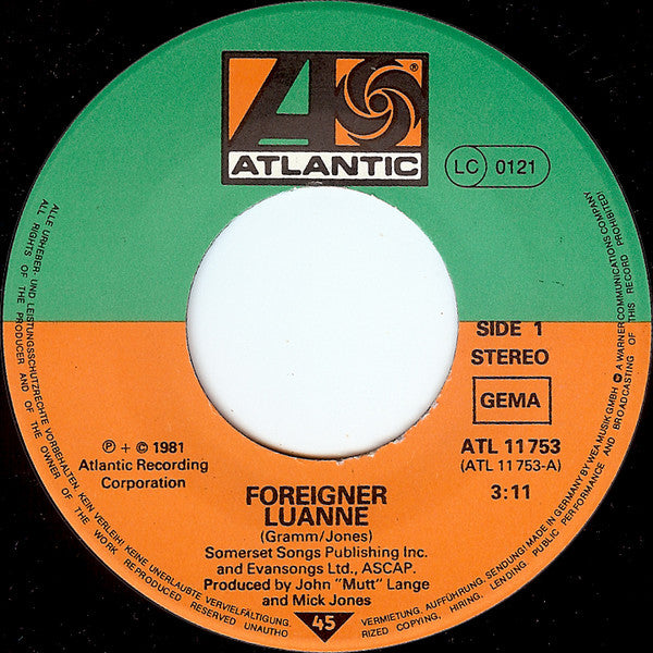 Foreigner : Luanne (7", Single)