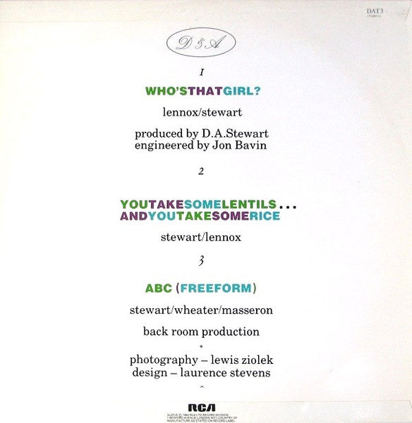 Eurythmics : Who's That Girl? (12", Single)