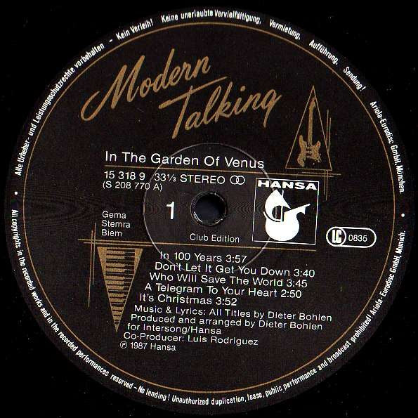 Modern Talking : In The Garden Of Venus (LP, Album, Club)