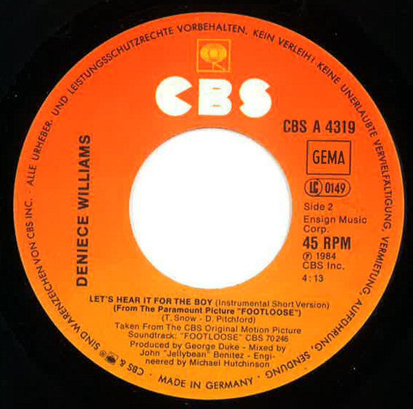 Deniece Williams : Let's Hear It For The Boy (7", Single)