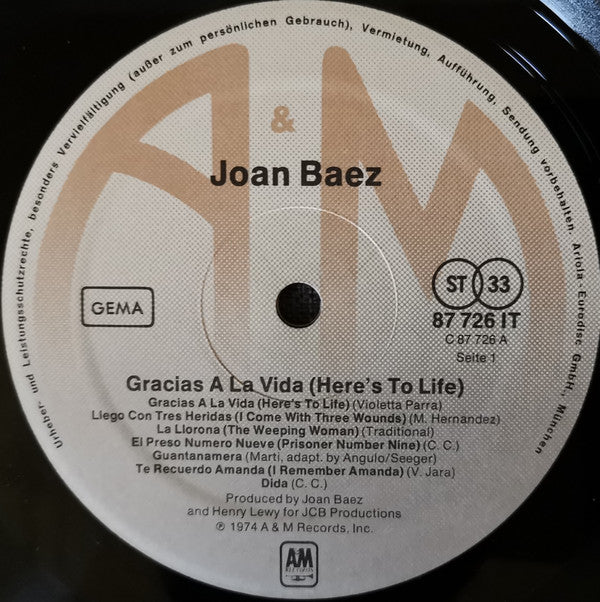 Joan Baez : Gracias A La Vida / Here's To Life (LP, Album)