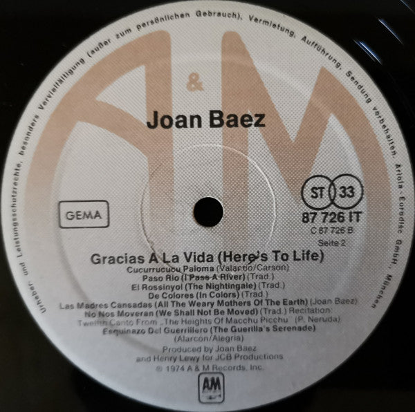 Joan Baez : Gracias A La Vida / Here's To Life (LP, Album)