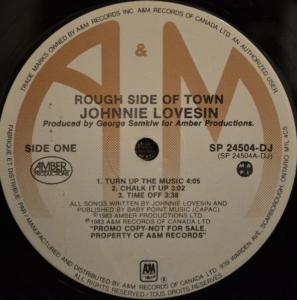 Johnnie Lovesin* : Rough Side Of Town (LP, Album, Promo)