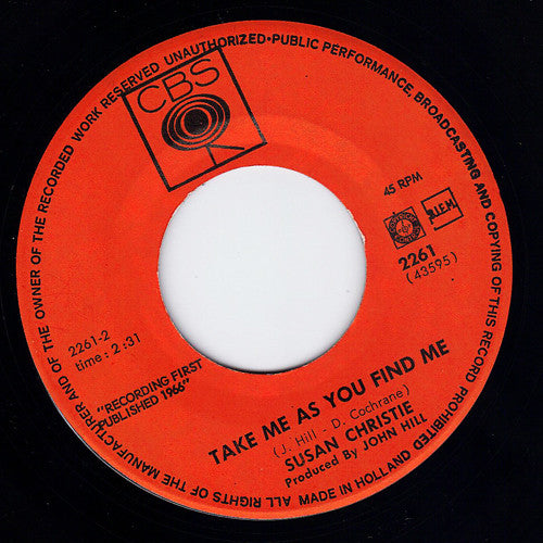 Susan Christie : I Love Onions / Take Me As You Find Me (7", Single)