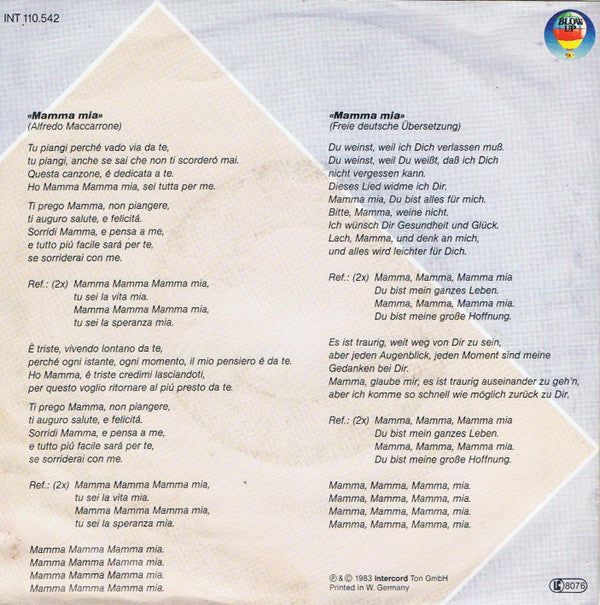 Pino De Fazio : Mamma Mia  (7", Single)