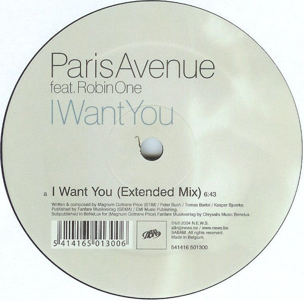 Paris Avenue Feat. Robin One : I Want You (12")