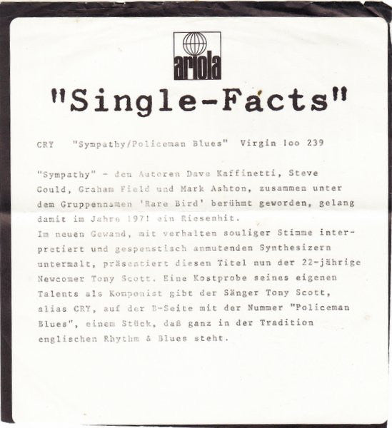 Cry (3) : Sympathy (7", Single)