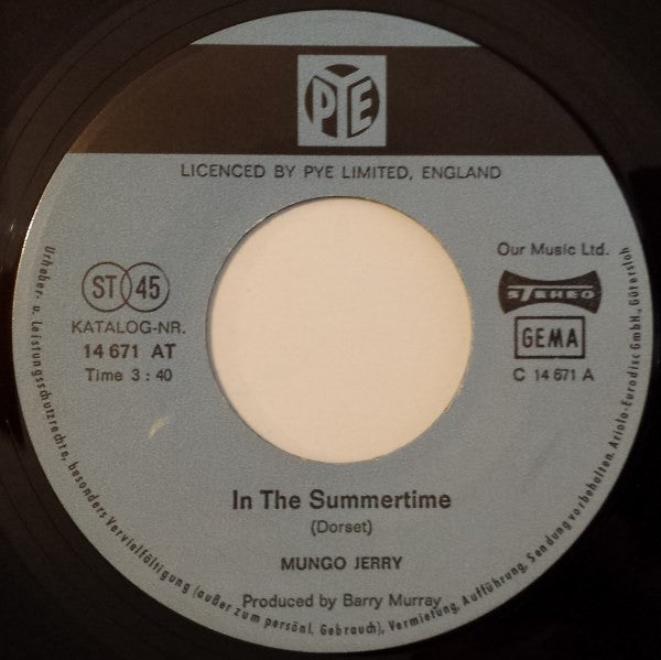 Mungo Jerry : In The Summertime (7", Single)