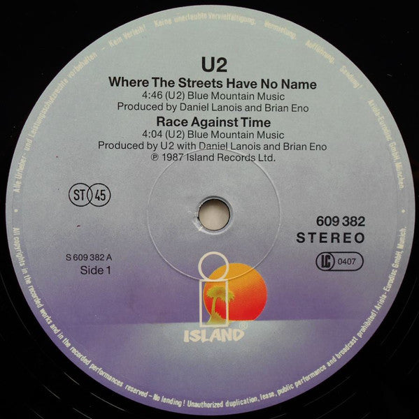 U2 : Where The Streets Have No Name (12", Maxi)
