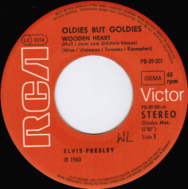 Elvis Presley : Wooden Heart / Kiss Me Quick (7", Single, Ora)