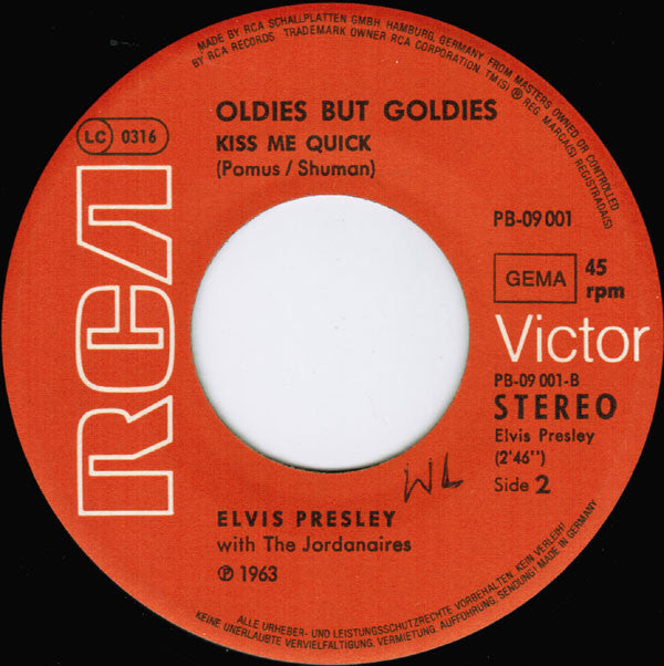 Elvis Presley : Wooden Heart / Kiss Me Quick (7", Single, Ora)