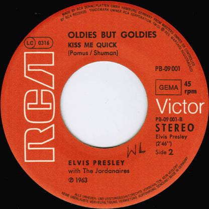Elvis Presley : Wooden Heart / Kiss Me Quick (7", Single, Ora)
