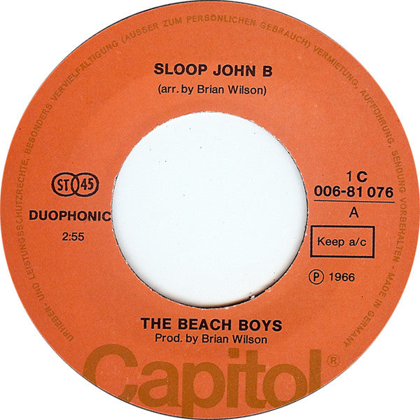 The Beach Boys : Sloop John B / Barbara Ann (7", Single, RE)