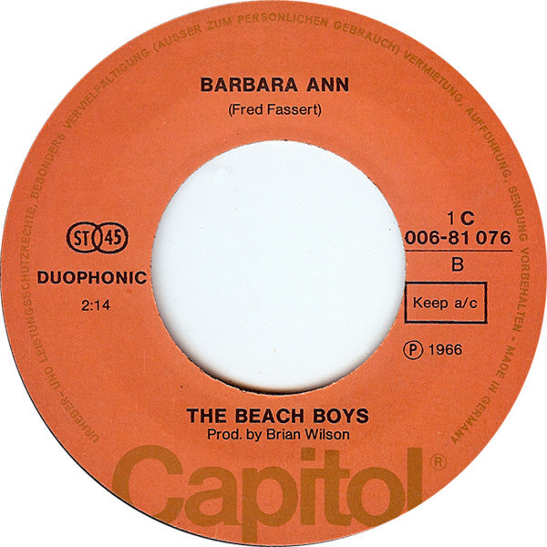 The Beach Boys : Sloop John B / Barbara Ann (7", Single, RE)