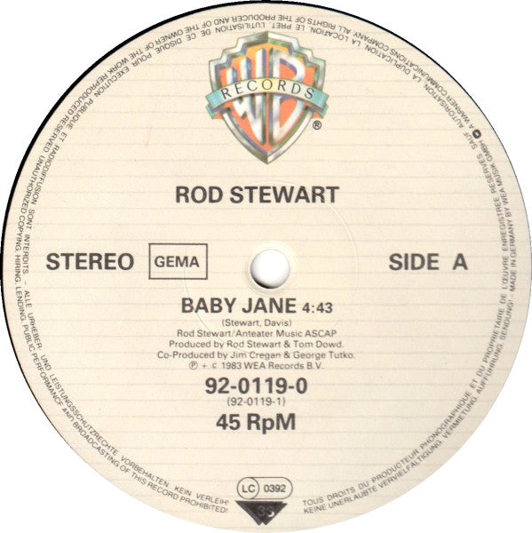 Rod Stewart : Baby Jane (12", Maxi)