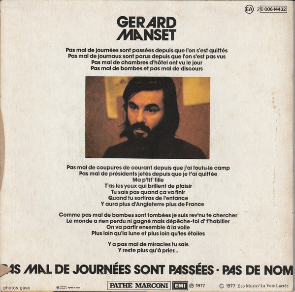 Gérard Manset : Pas Mal De Journées Sont Passées (7", Single)