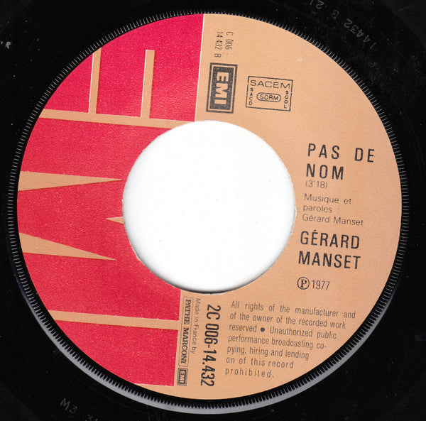 Gérard Manset : Pas Mal De Journées Sont Passées (7", Single)