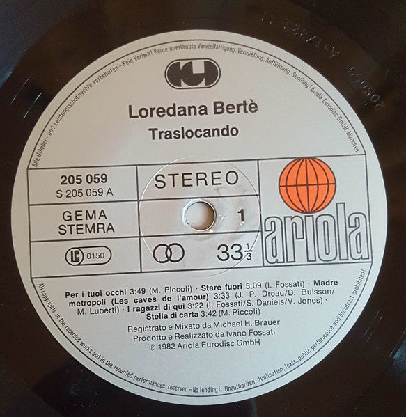 Loredana Bertè : Traslocando (LP, Album)