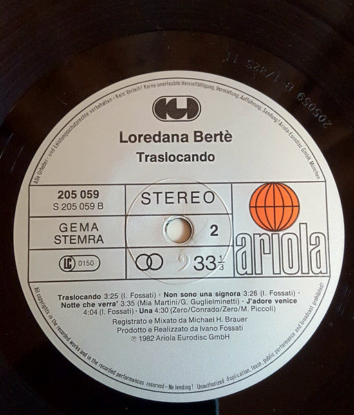 Loredana Bertè : Traslocando (LP, Album)