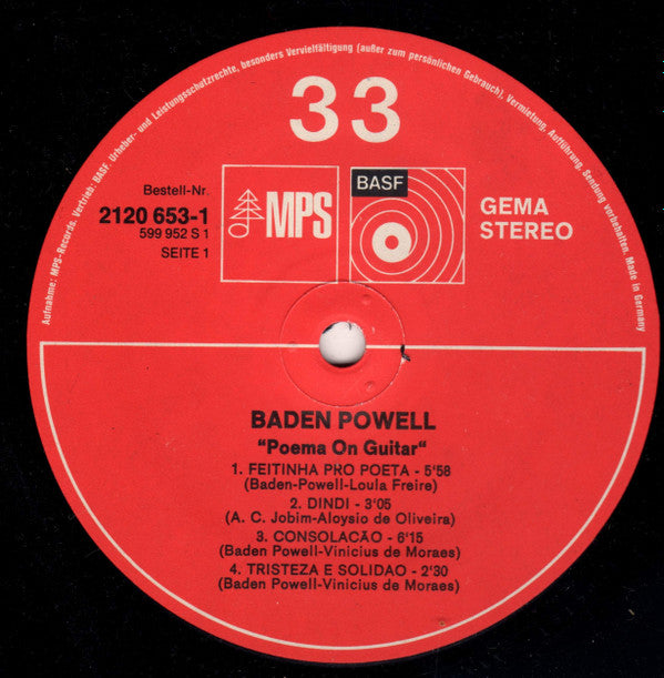 Baden Powell : Poema On Guitar (LP, Album, RE)
