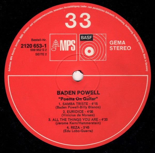 Baden Powell : Poema On Guitar (LP, Album, RE)