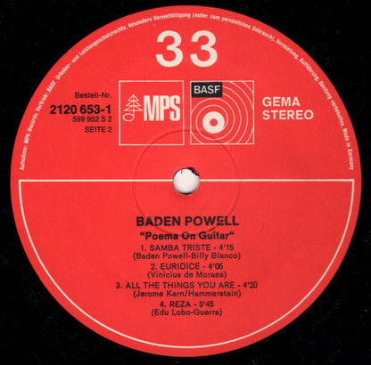 Baden Powell : Poema On Guitar (LP, Album, RE)