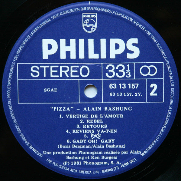 Bashung* : Pizza (LP, Album)