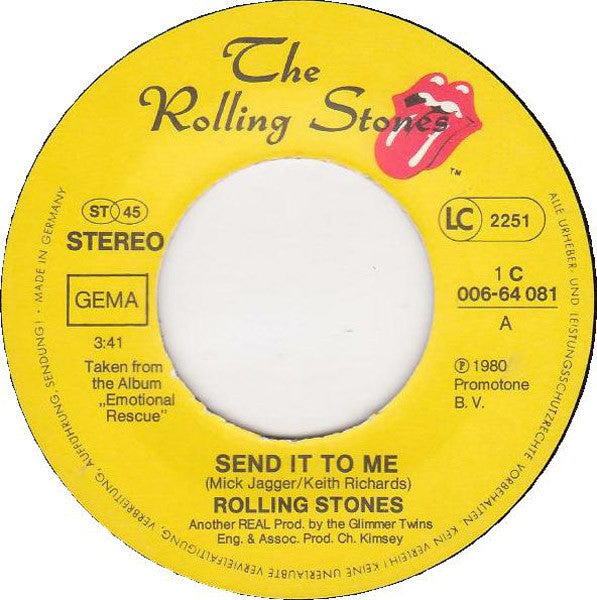 The Rolling Stones : Send It To Me (7", Single, EMI)