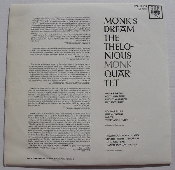 The Thelonious Monk Quartet : Monk's Dream (LP, Album, Mono)