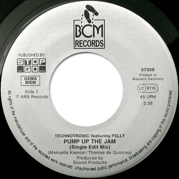 Technotronic Featuring Felly : Pump Up The Jam (7", Single)