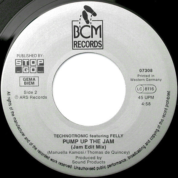 Technotronic Featuring Felly : Pump Up The Jam (7", Single)