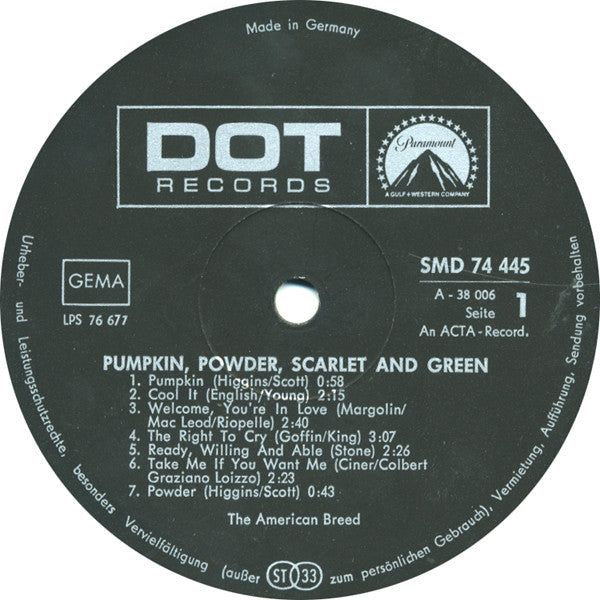 The American Breed : Pumpkin, Powder, Scarlet & Green (LP, Album)