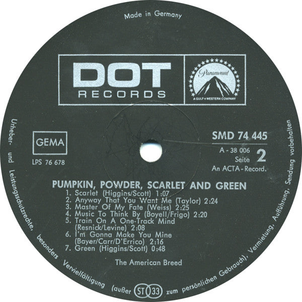 The American Breed : Pumpkin, Powder, Scarlet & Green (LP, Album)