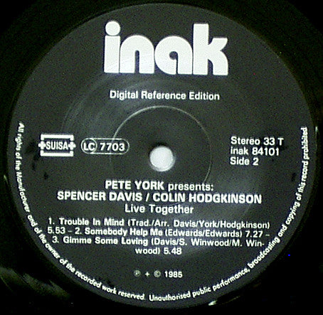 Pete York, Spencer Davis, Colin Hodgkinson : Pete York Presents: Spencer Davis / Colin Hodgkinson - Live Together (LP, Album)