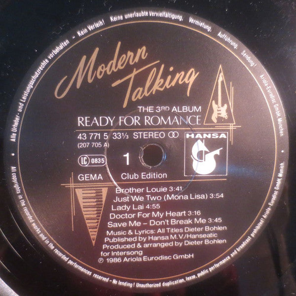 Modern Talking : Ready For Romance (The 3rd Album) (LP, Album, Club)