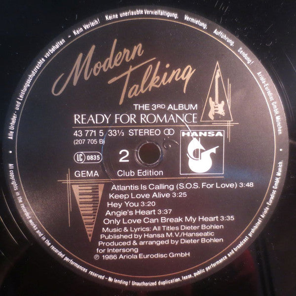 Modern Talking : Ready For Romance (The 3rd Album) (LP, Album, Club)