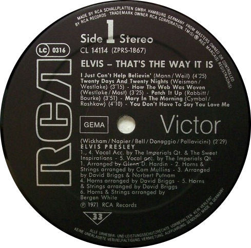 Elvis Presley : That's The Way It Is (LP, Album, RE)
