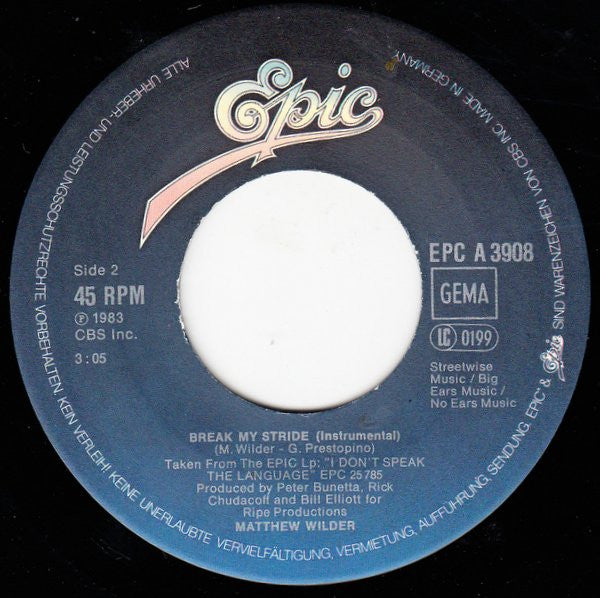 Matthew Wilder : Break My Stride (7", Single)