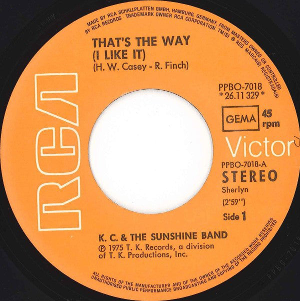 KC & The Sunshine Band : That's The Way (I Like It) (7", Single)
