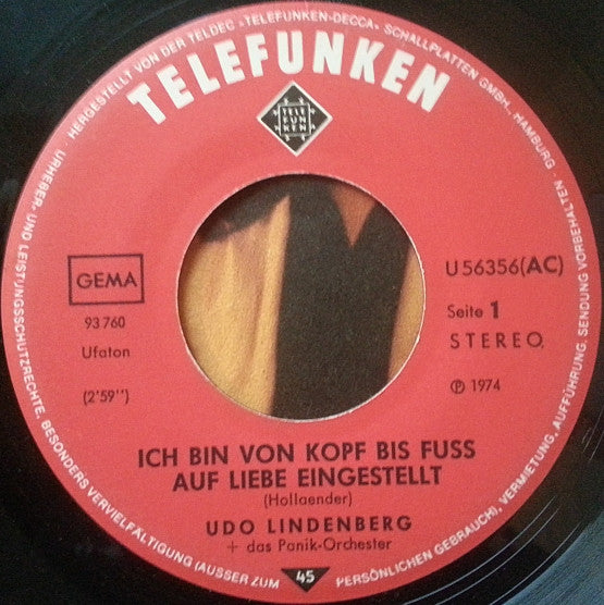 Udo Lindenberg Und Das Panikorchester : Ich Bin Von Kopf Bis Fuß Auf Liebe Eingestellt / Leider Nur Ein Vakuum (7", Single)