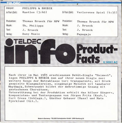 Philipps & Brueck : Rastlos (7", Single, Promo)