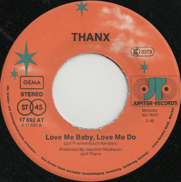 Thanx : Love Me Baby, Love Me Do (7", Single)