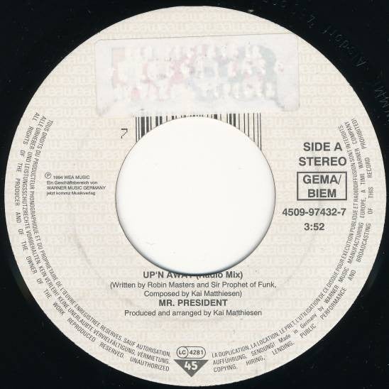 Mr. President : Up 'N Away (7", Single)
