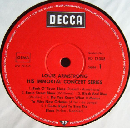 Louis Armstrong : His Immortal Concert Series (Jazz Of World War 2nd) (LP)