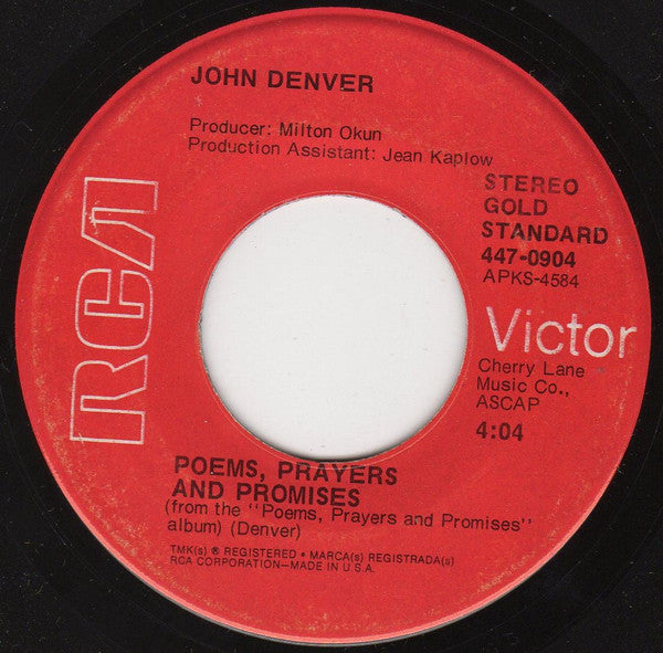 John Denver With Fat City : Take Me Home, Country Roads / Poems, Prayers And Promises (7", Single, RE)