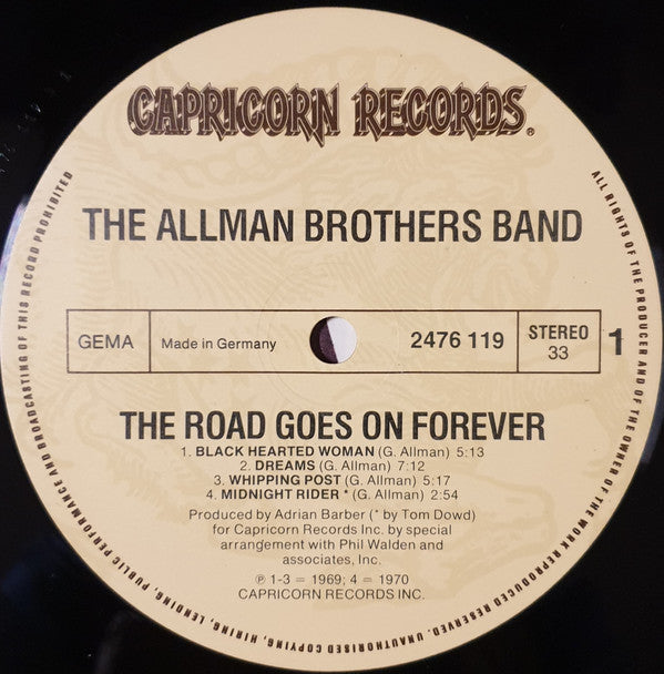 The Allman Brothers Band : The Road Goes On Forever (A Collection Of Their Greatest Recordings) (2xLP, Comp, Gat)