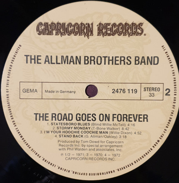 The Allman Brothers Band : The Road Goes On Forever (A Collection Of Their Greatest Recordings) (2xLP, Comp, Gat)